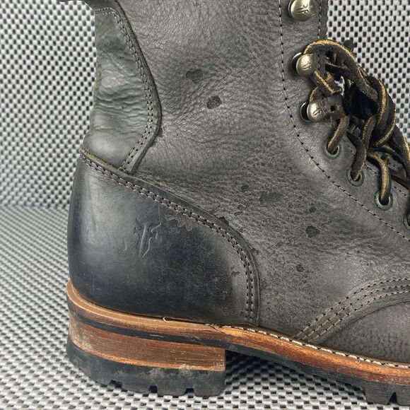 Vintage Frye Logger Combat Boot Mens Size 9 Black Leather Lace Up Made In USA - Picture 11 of 16